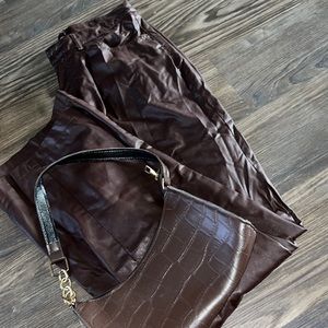 Brown leather pants & free brown purse